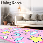 Pink Sky Stars Moon Clouds Rug