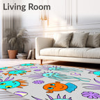 Cute Teal Jellyfish Orange Fish Ocean Rug