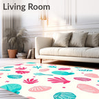 Coral Shells Aqua Pink White Rug