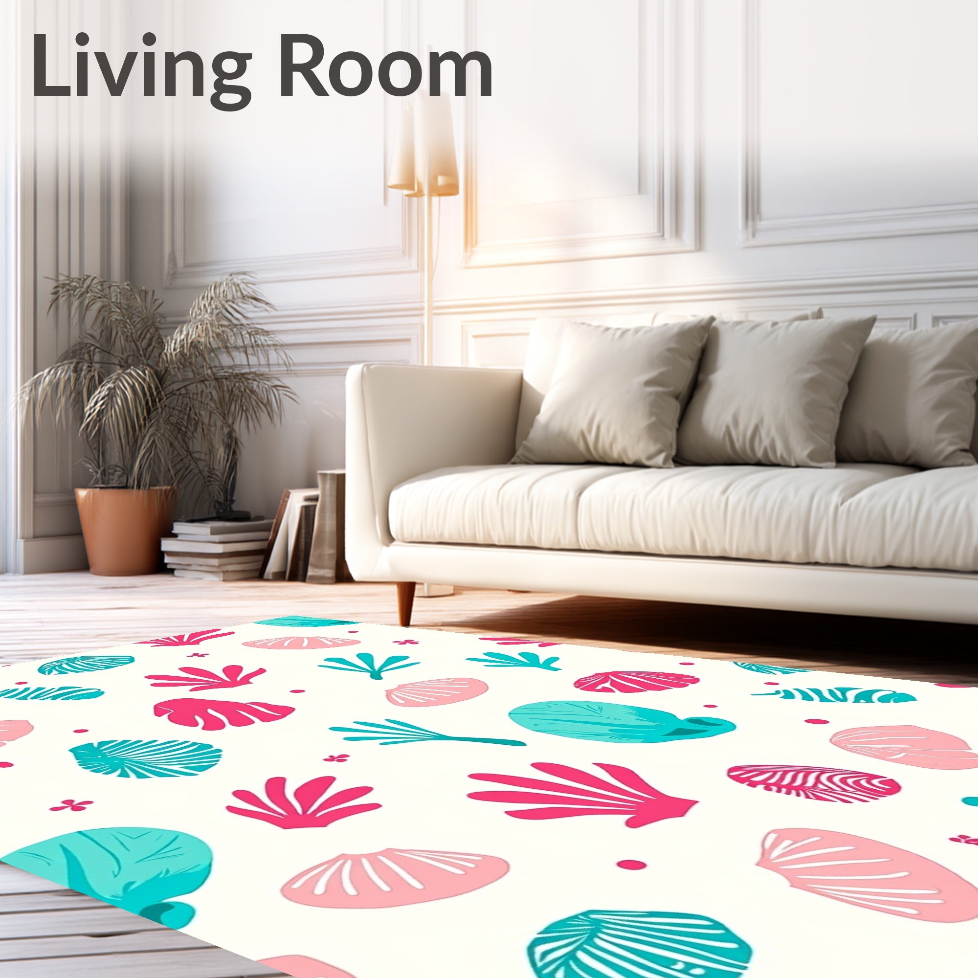 Coral Shells Aqua Pink White Rug