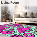 Whimsical Pink Critter Mint Collage Rug