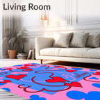 Playful Pink Blue Red Heart Swirls Rug