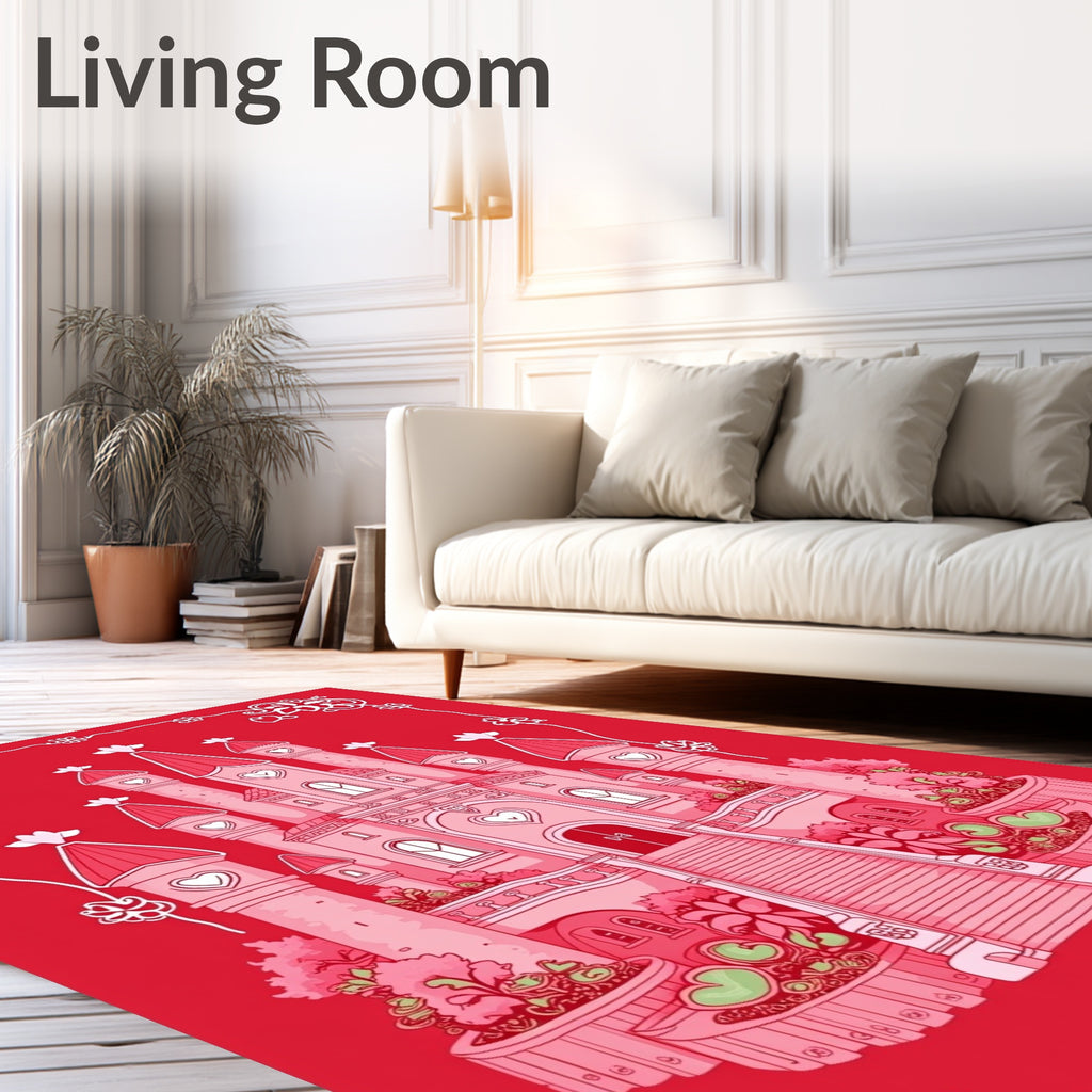 Enchanting Pink Castle Garden Frame Rug