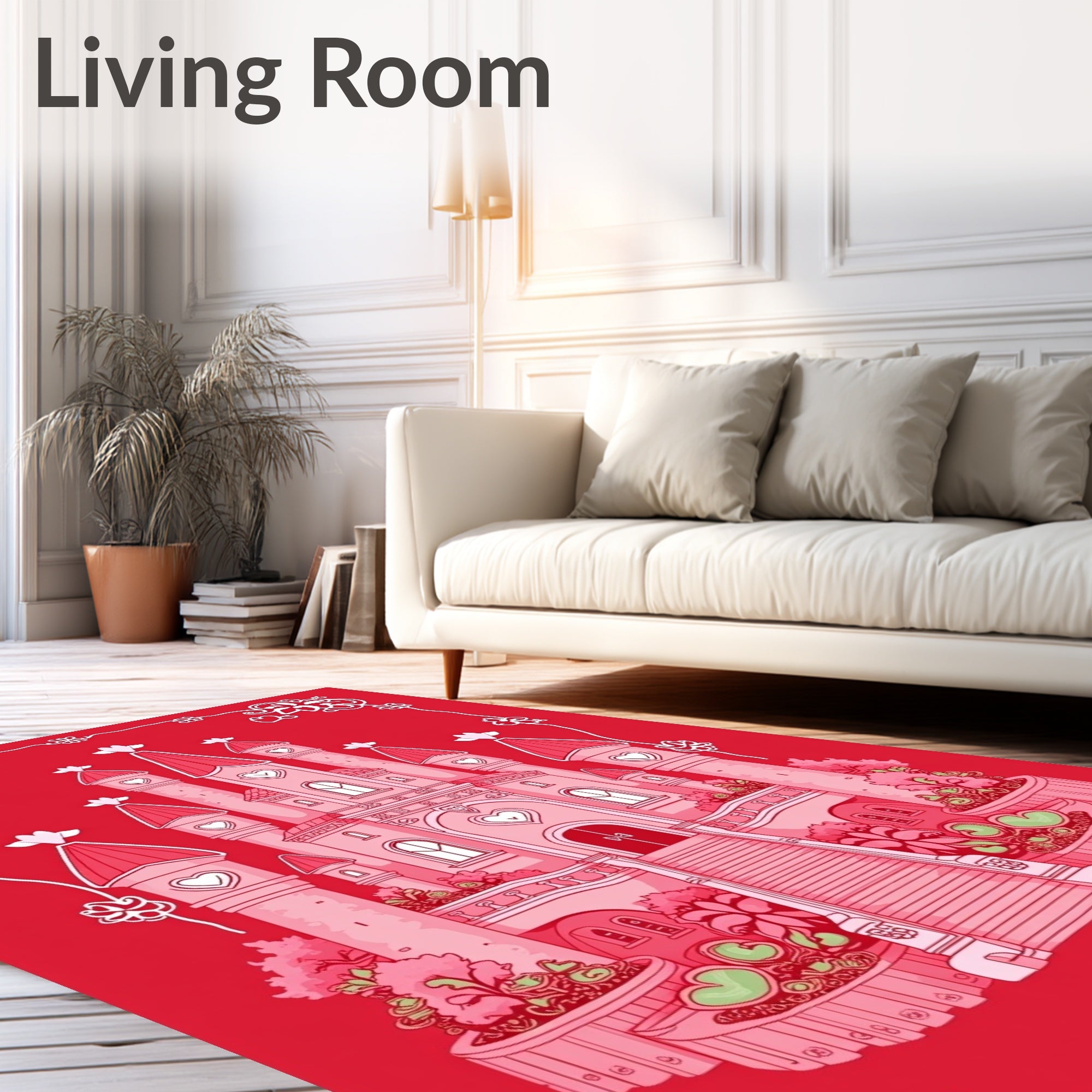 Enchanting Pink Castle Garden Frame Rug