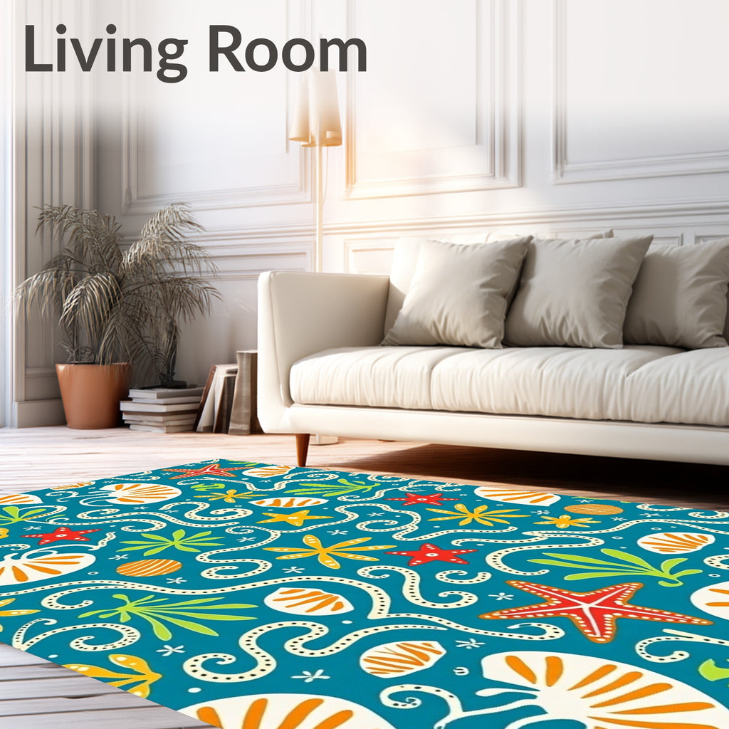 Coastal Ocean Life Starfish Shells Waves Rug