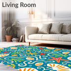 Coastal Ocean Life Starfish Shells Waves Rug
