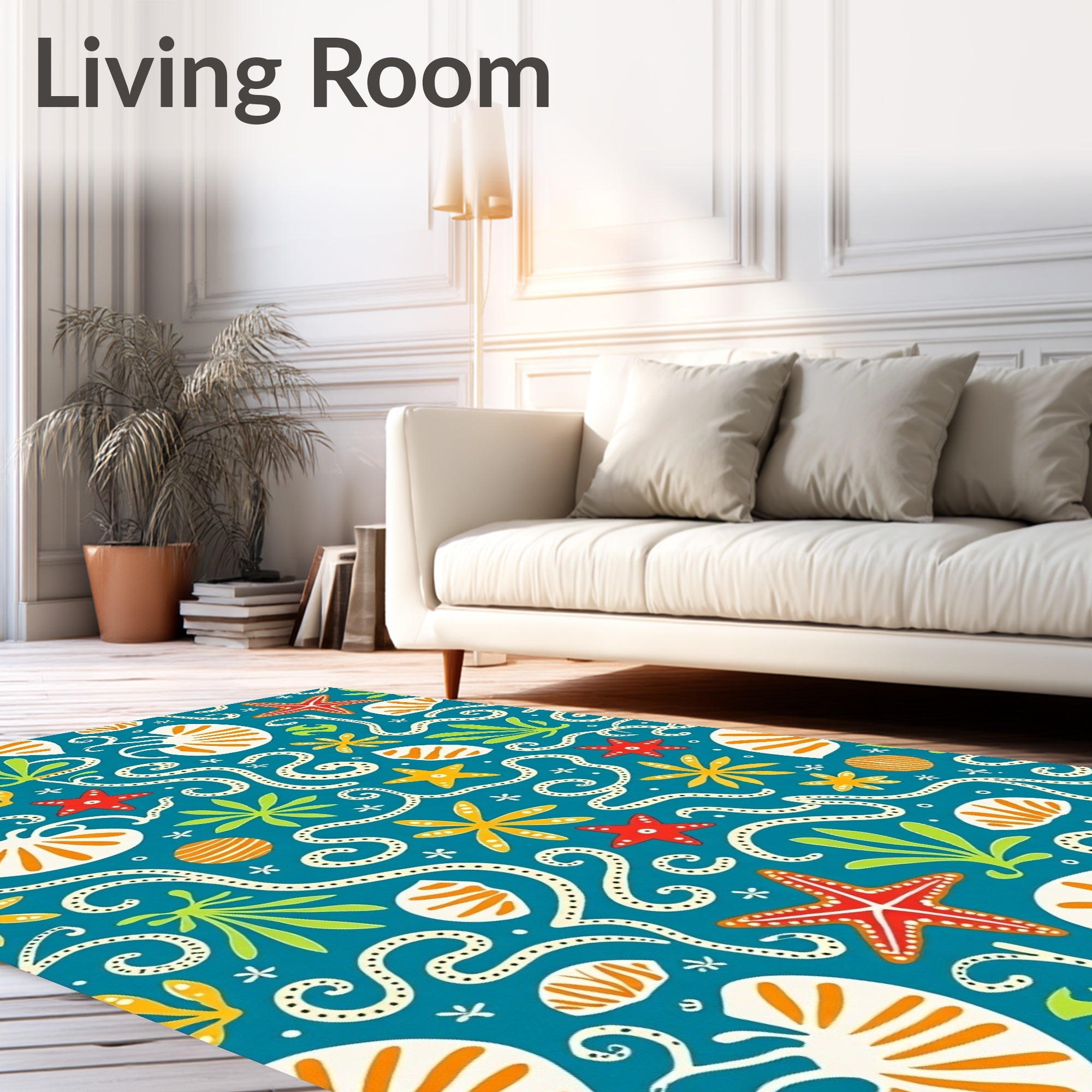 Coastal Ocean Life Starfish Shells Waves Rug