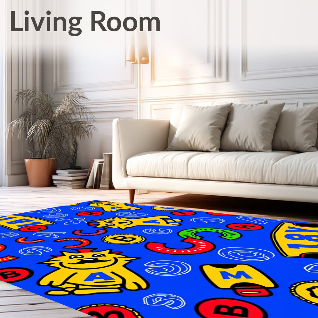 Playful Yellow Cat Alphabet Blocks Rug