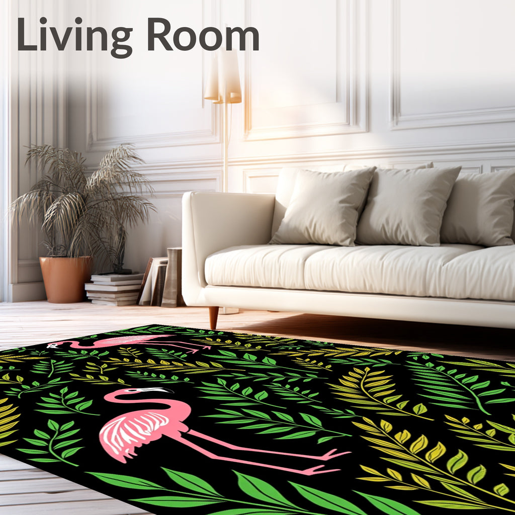 Pink Flamingos Lush Tropical Foliage Rug