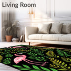 Pink Flamingos Lush Tropical Foliage Rug