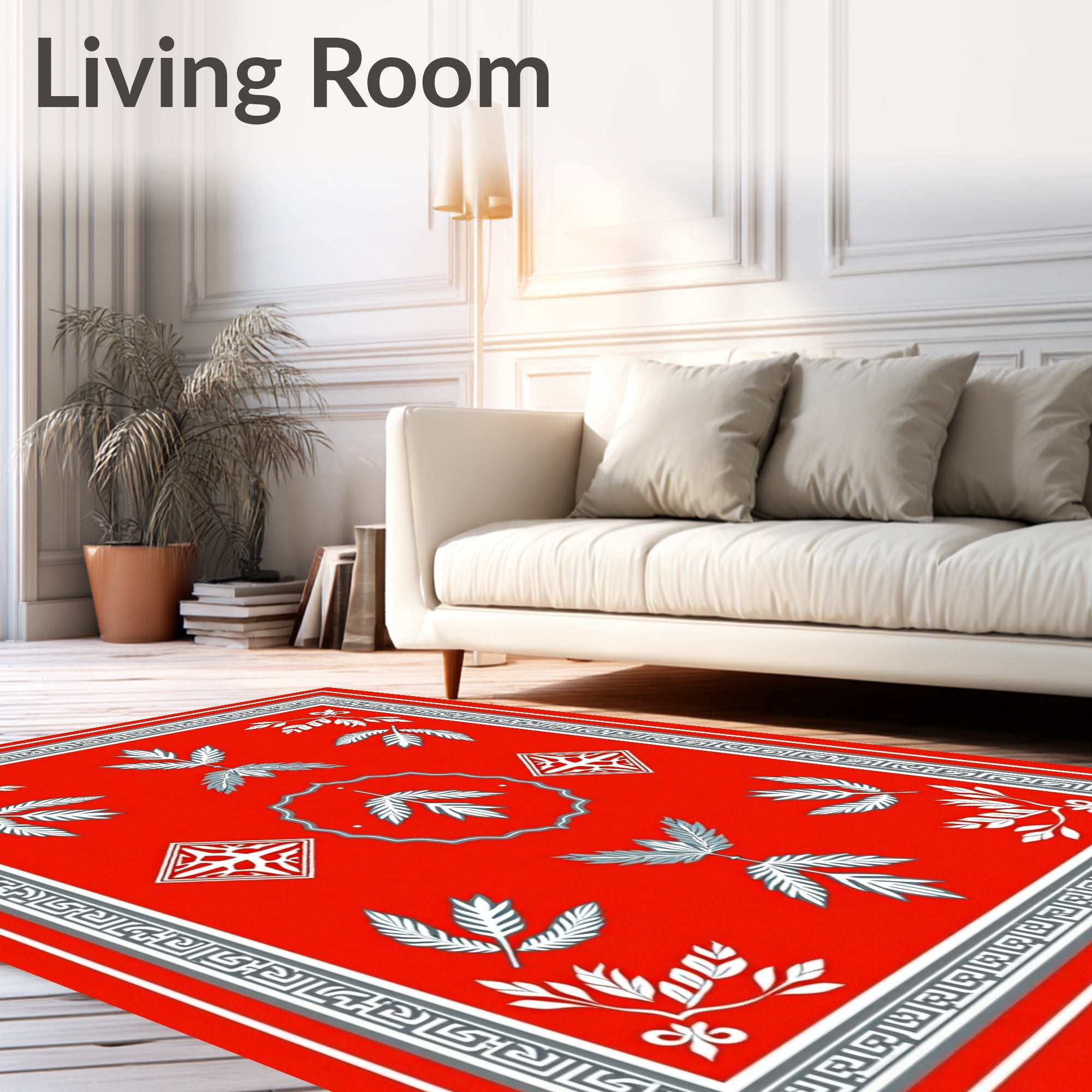 Red White Gray Botanical Medallion Rug