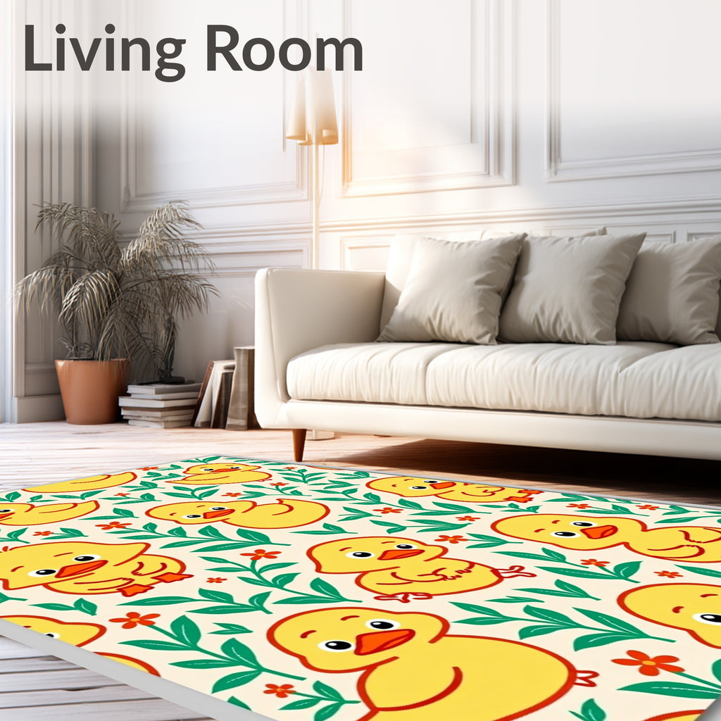 Yellow Duckling Garden Scene Rug