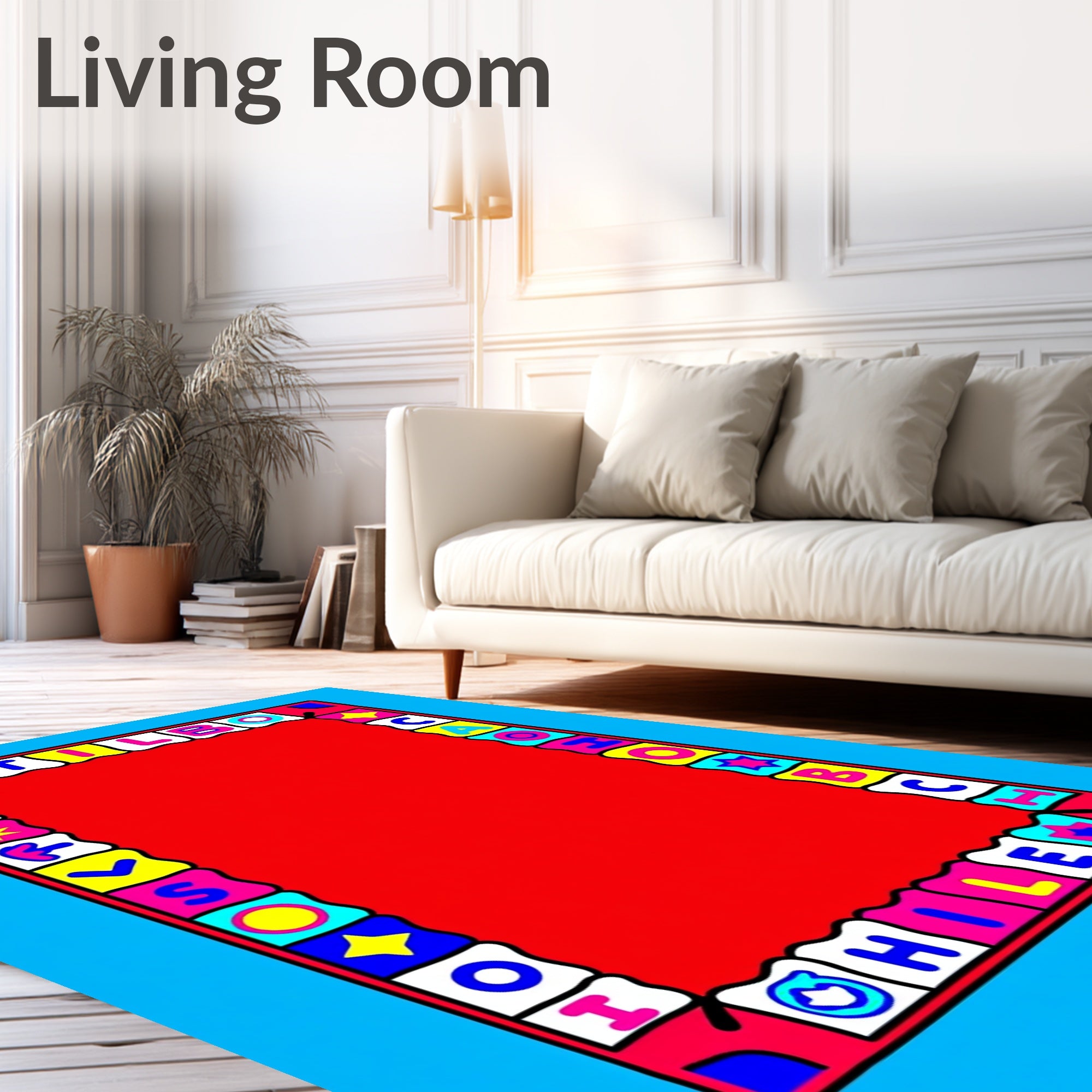 Colorful Alphabet And Shapes Border Rug