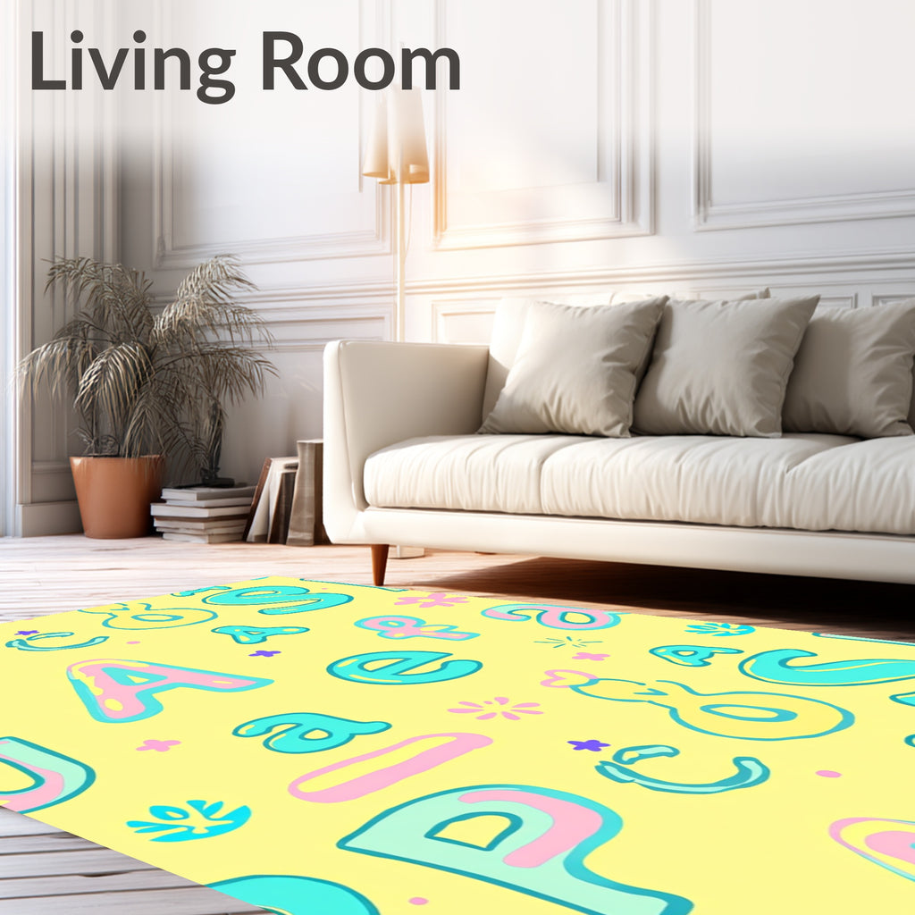 Pastel Alphabet Scatter on Yellow Rug