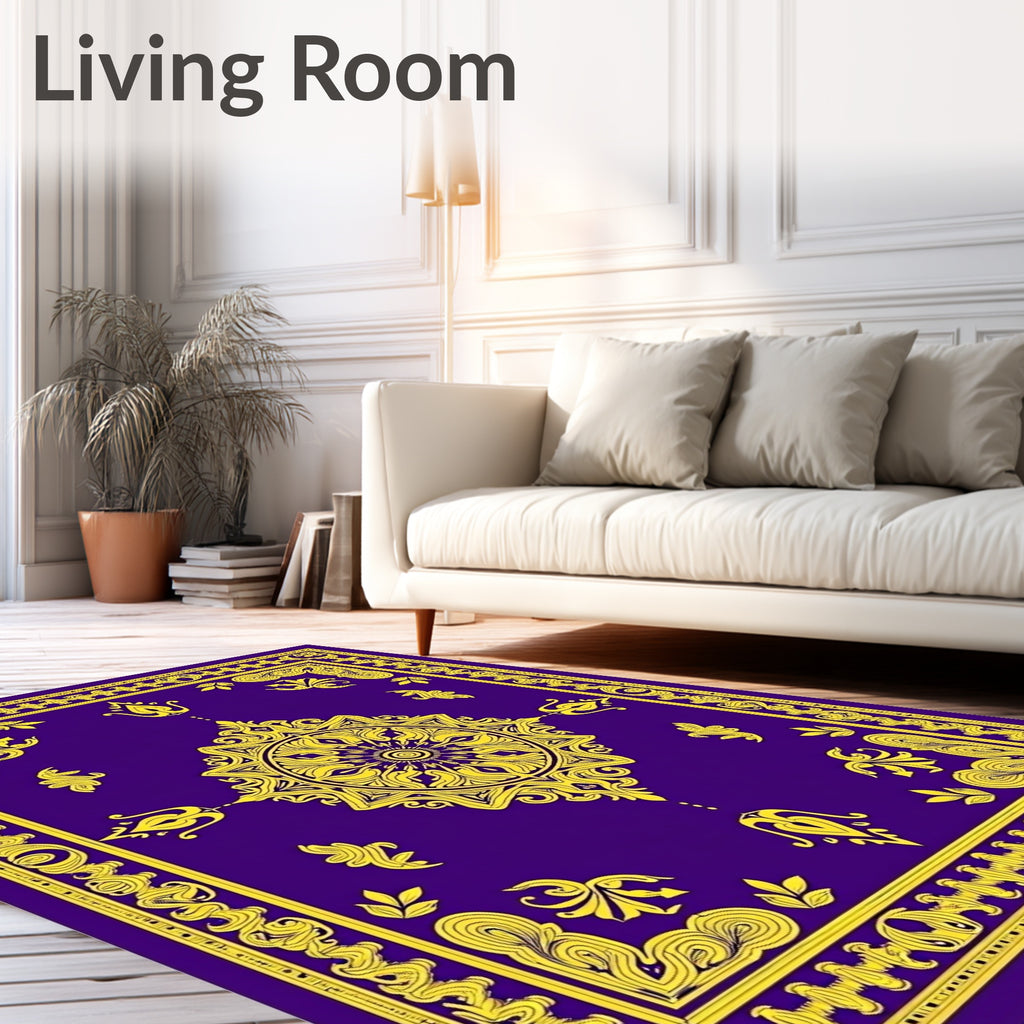 Royal Purple Golden Sunburst Mandala Rug