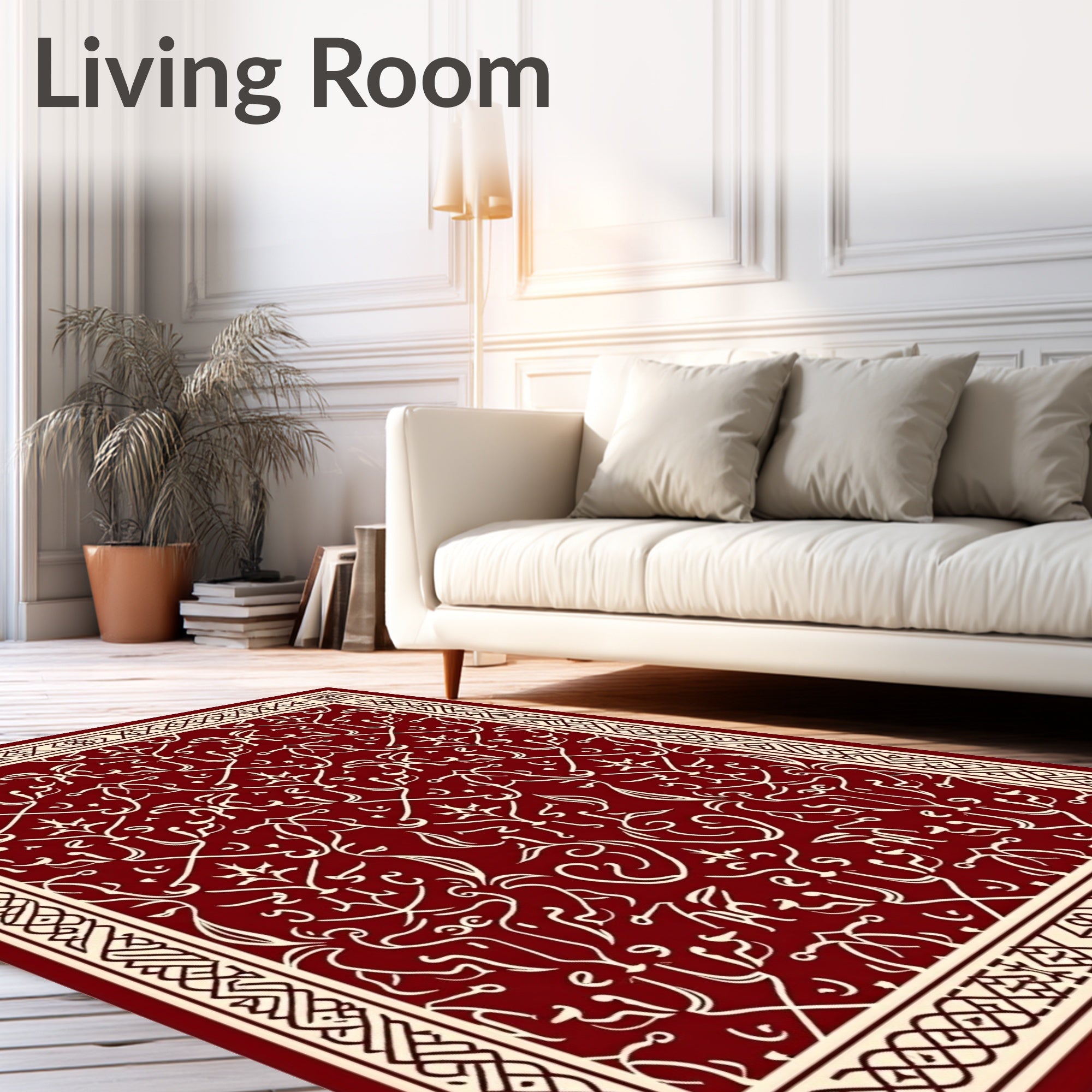 Deep Crimson Arabesque Filigree Rug