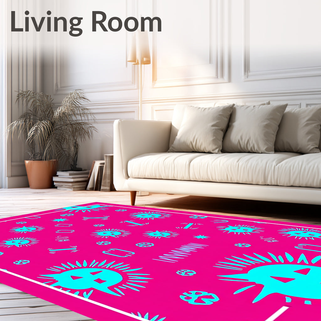 Vibrant Teal Feline Sunburst Spikes Rug