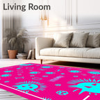Vibrant Teal Feline Sunburst Spikes Rug