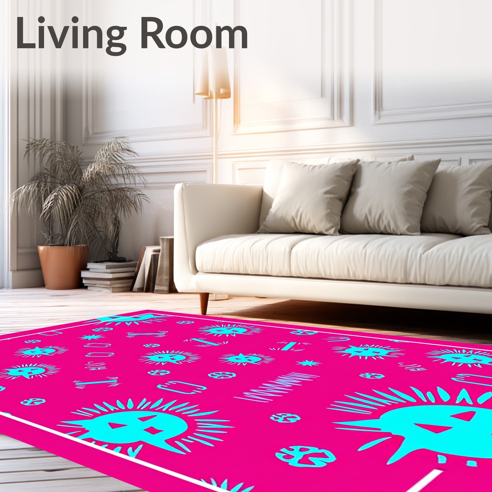 Vibrant Teal Feline Sunburst Spikes Rug