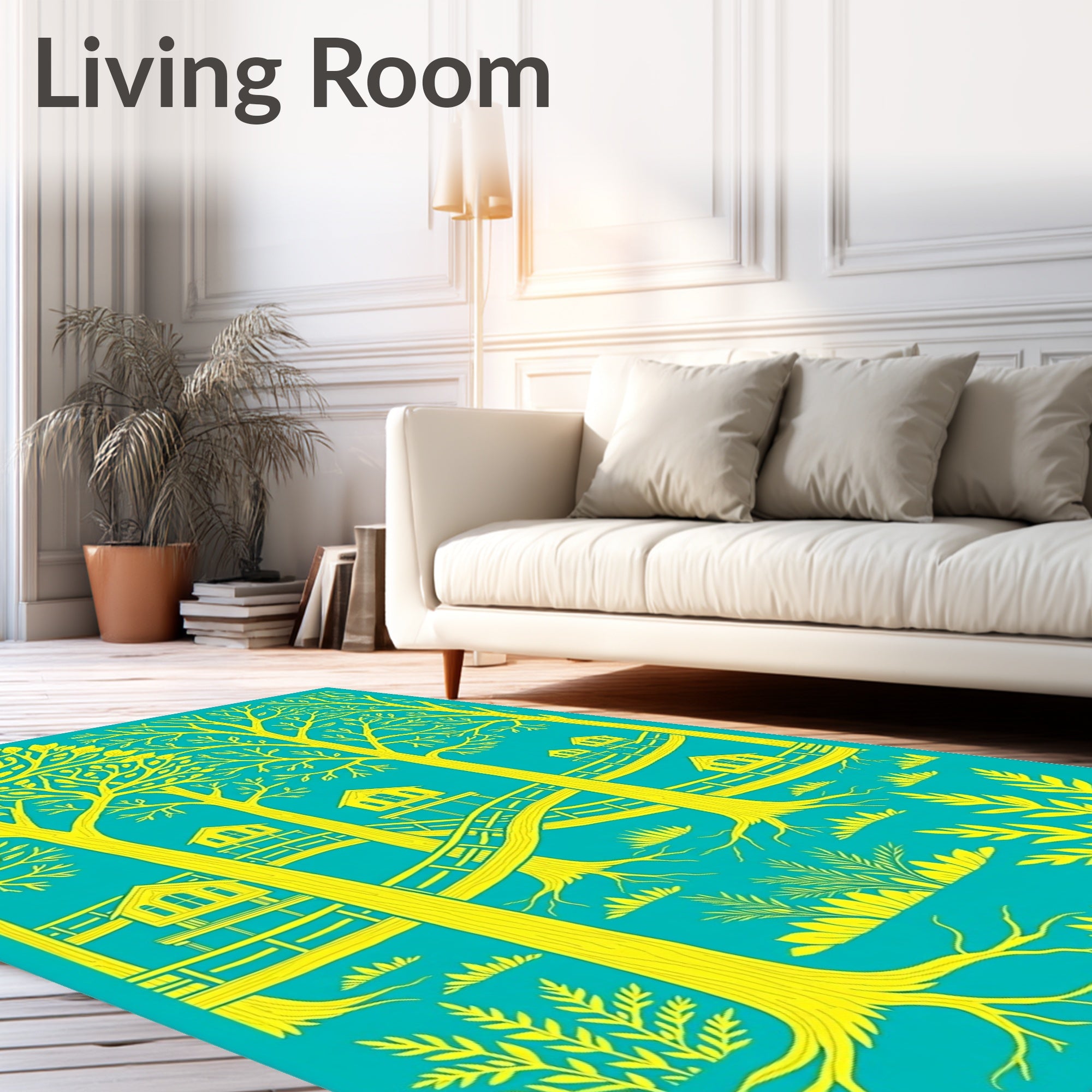Yellow Treehouses In Tropical Jungle Rug