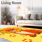 Cute Orange Lion Yellow Floral Rug