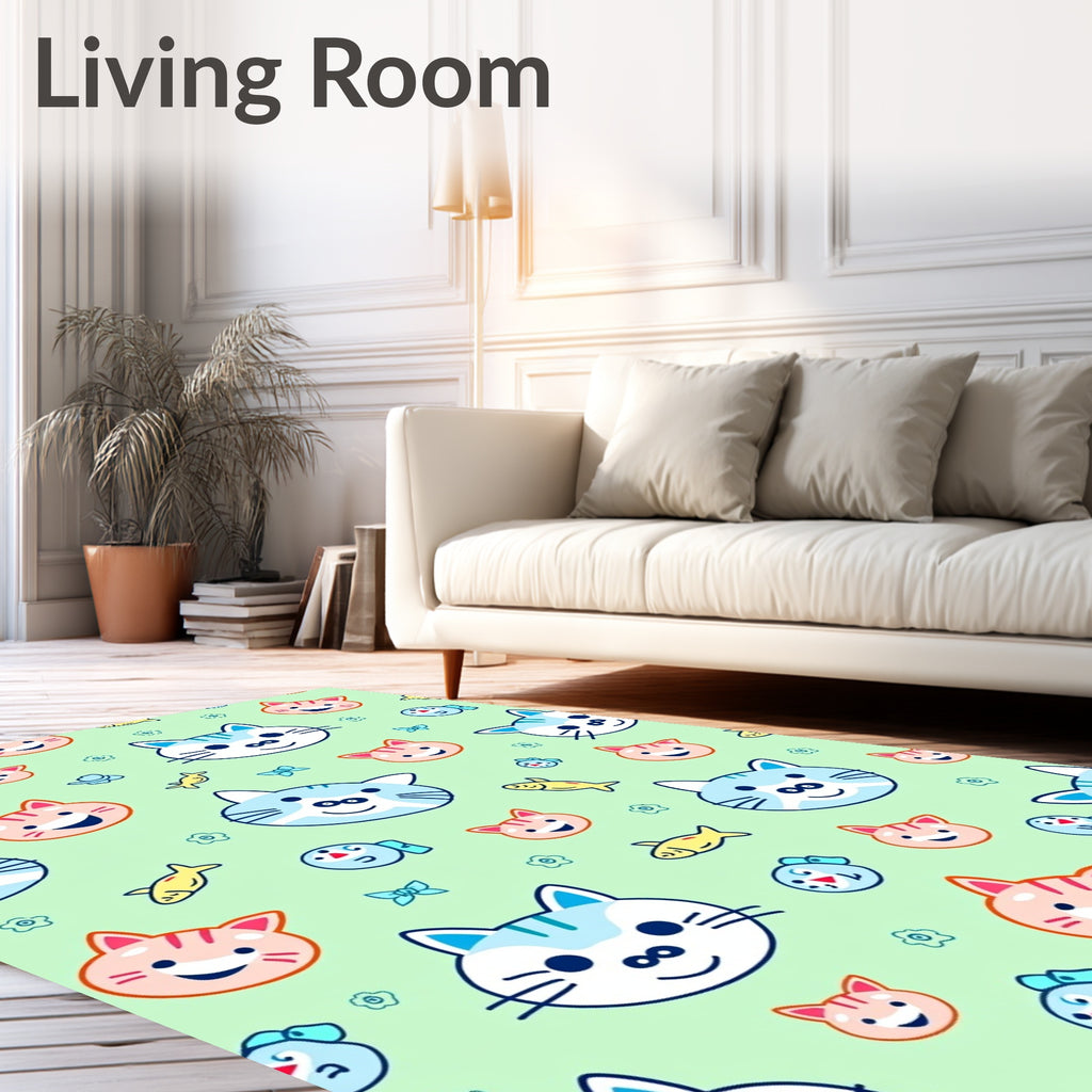 Cute Cat and Fish Friends Rug