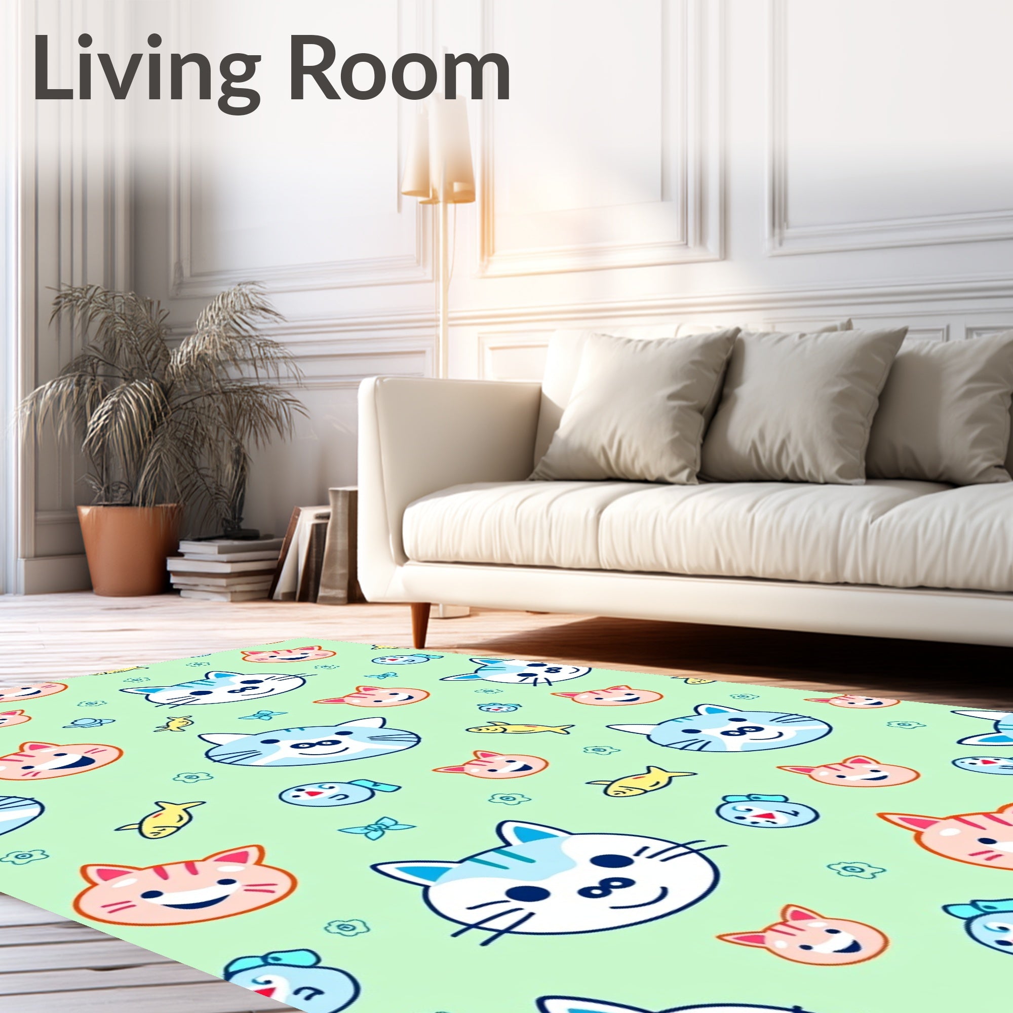 Cute Cat and Fish Friends Rug