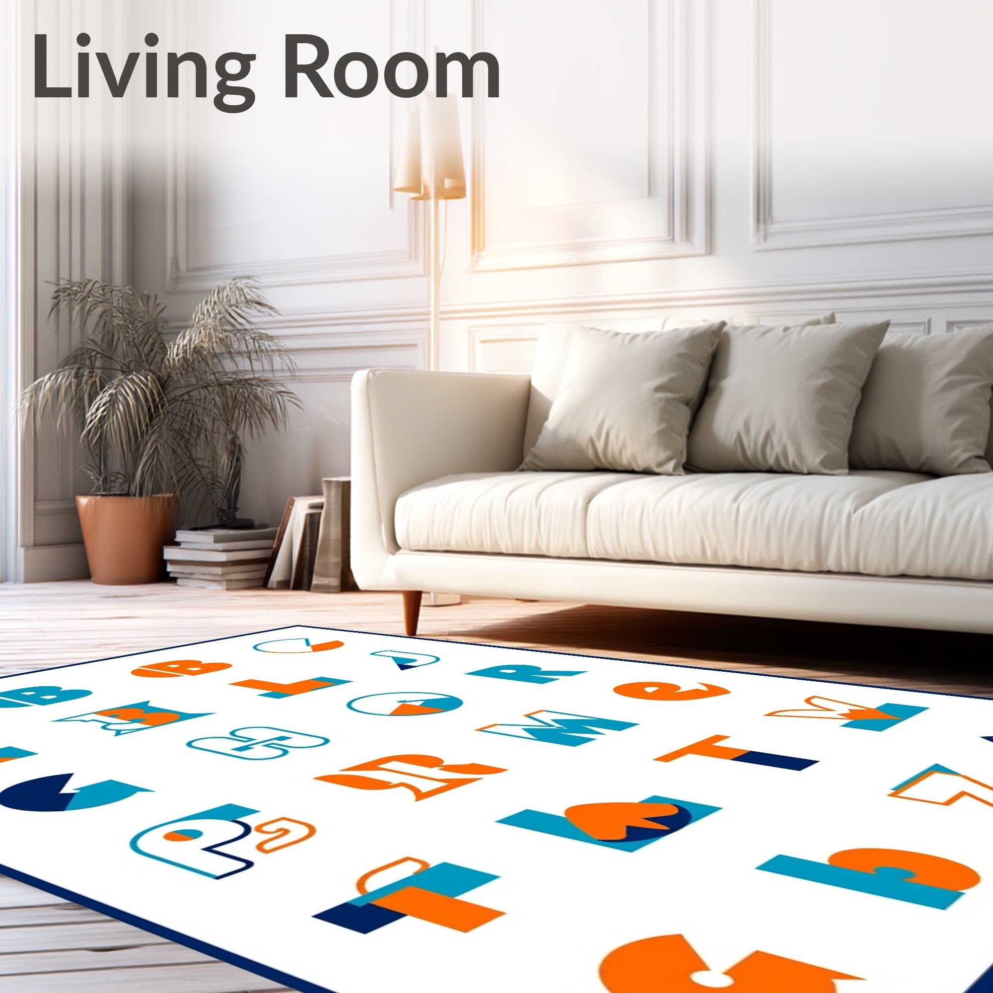 Alphabetical Geometric Bold Orange Aqua Rug