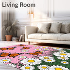 Whimsical orange butterfly daisy garden Rug