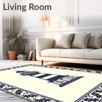 Coastal Lighthouse With Navy Border Rug