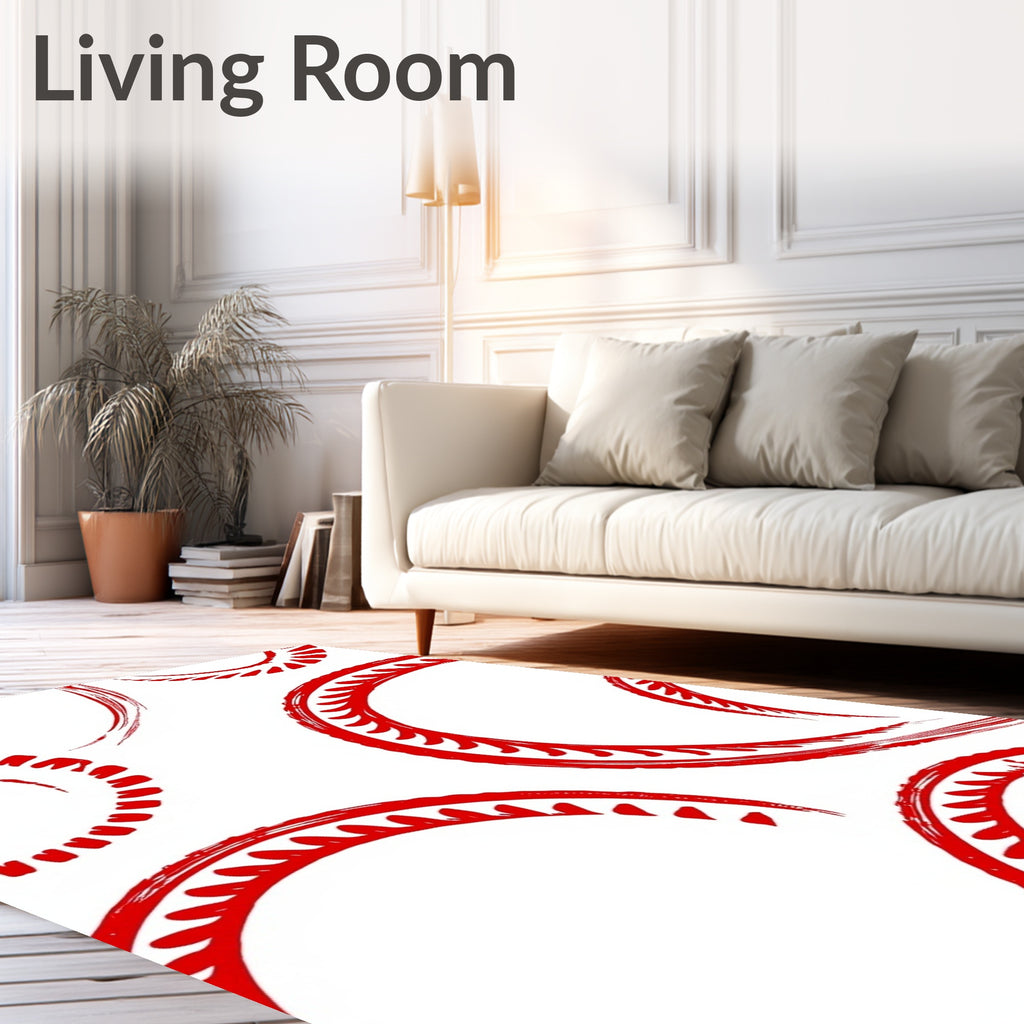 Crimson Arc Brushstroke Round Rug