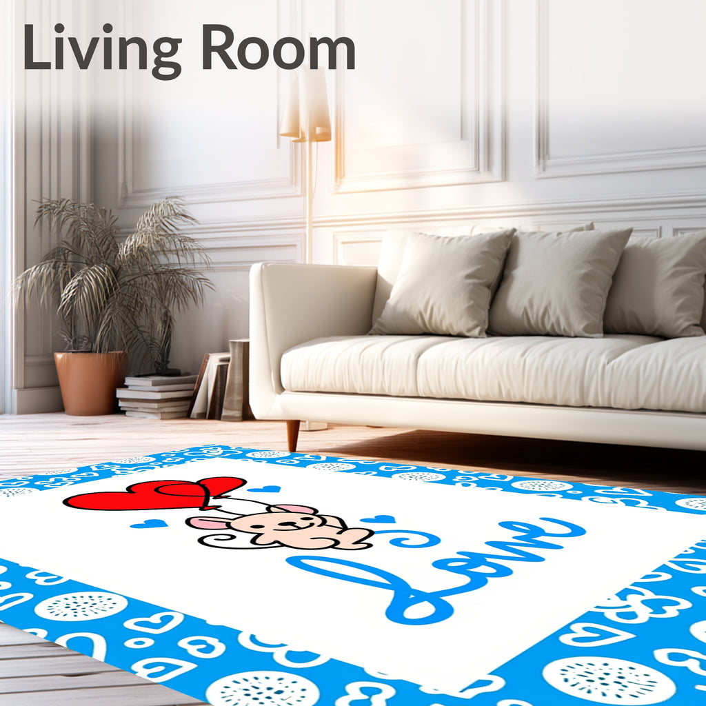 Cute Mouse Red Hearts Love Blue Rug