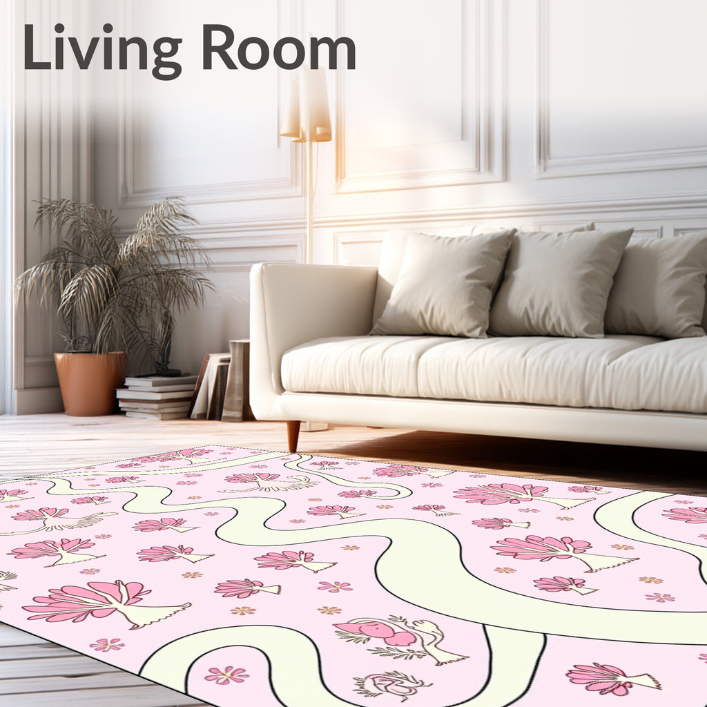Whimsical Pink Tree Flowers River Rug
