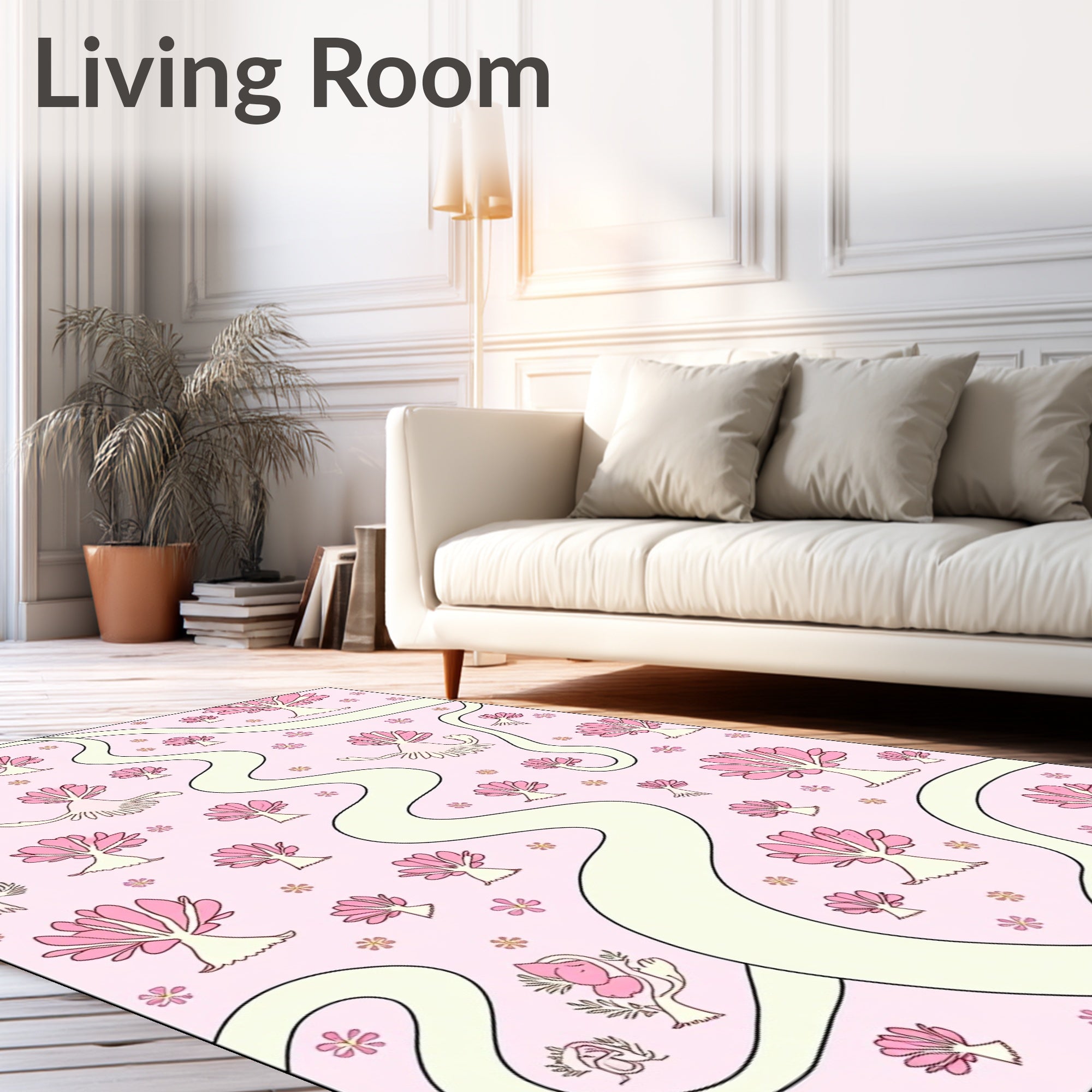 Whimsical Pink Tree Flowers River Rug