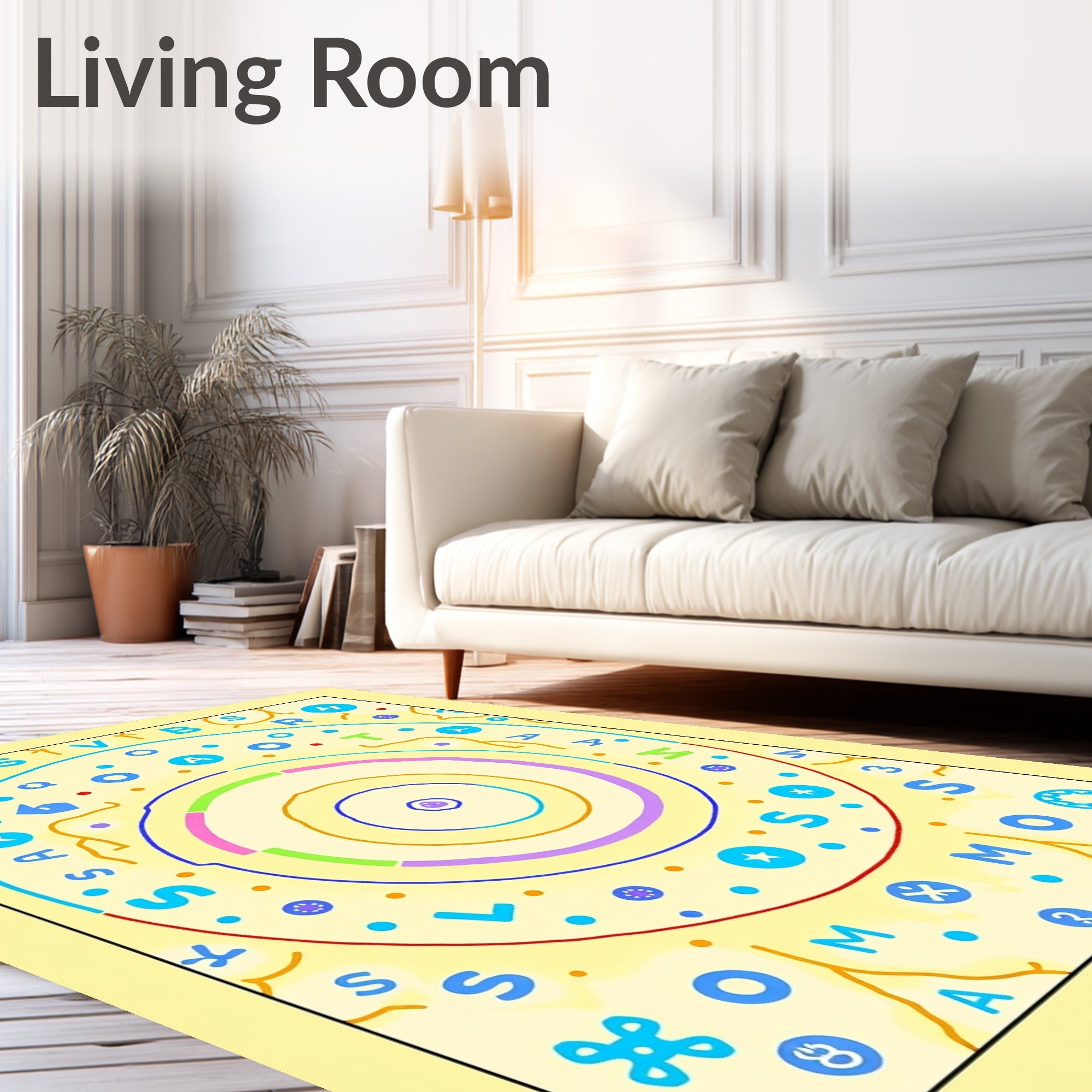 Whimsical Circle Alphabet and Symbols Rug