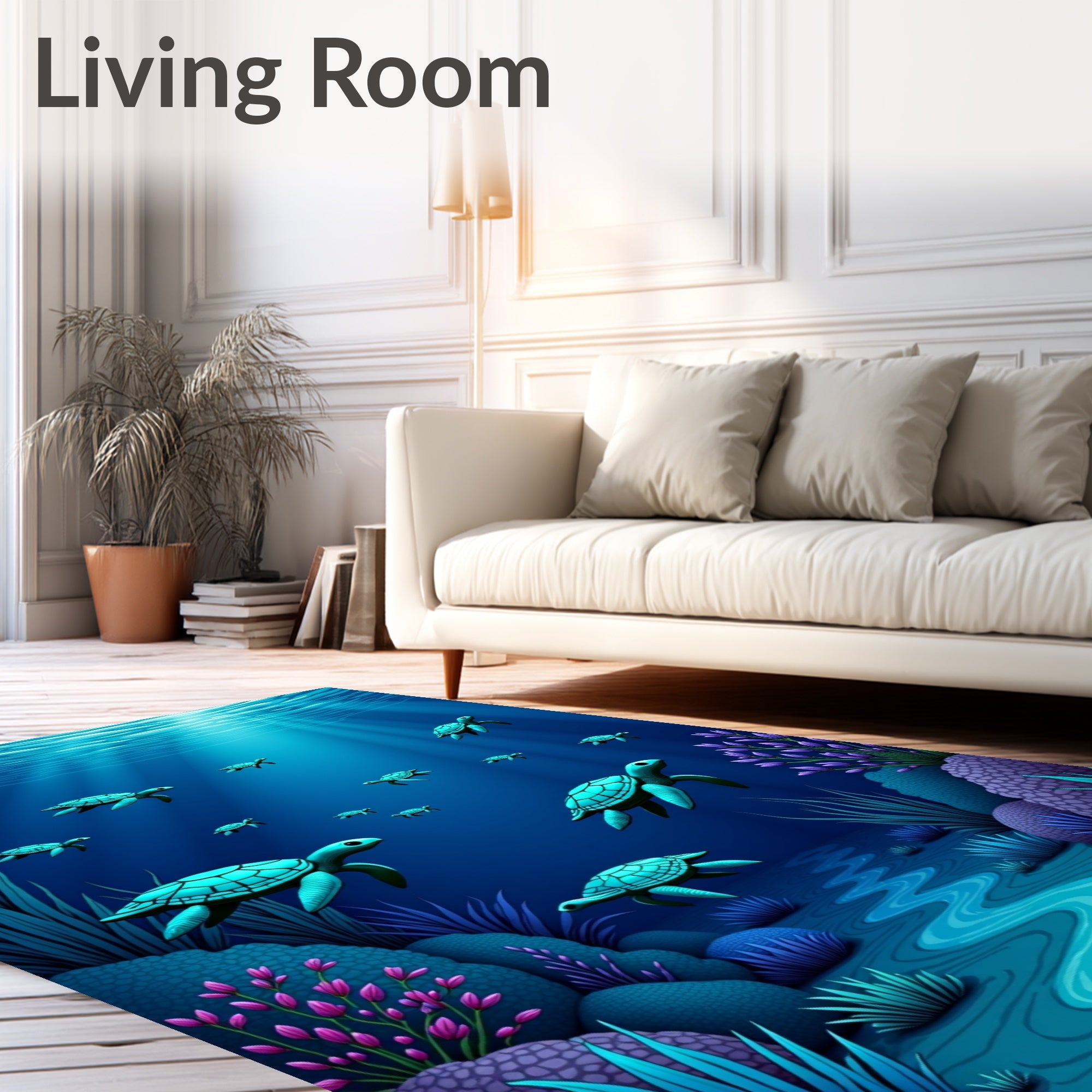 Oceanic Blue Sea Turtle Turtles Scene Rug