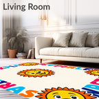 Colorful Lion Faces Around The Sun Rug