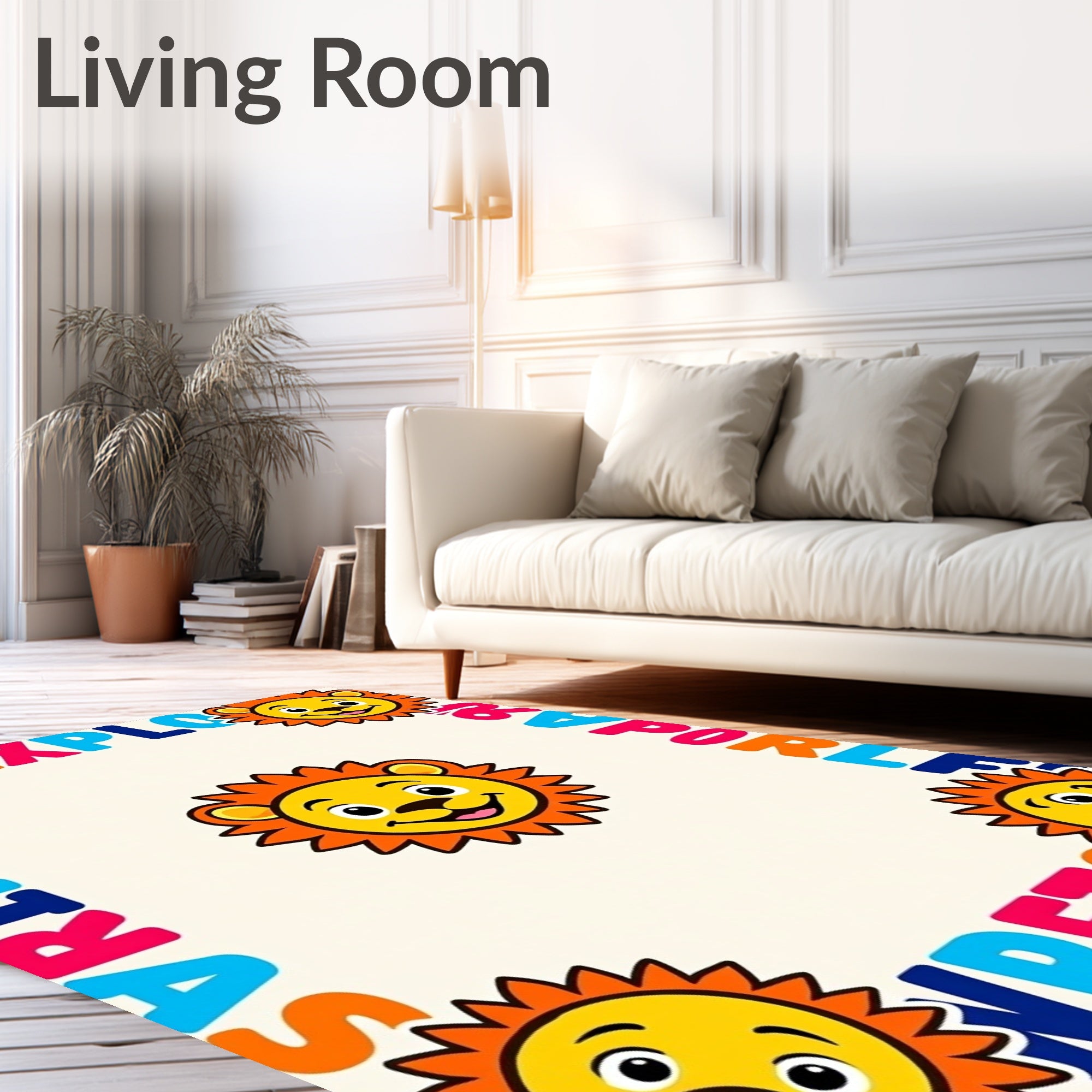 Colorful Lion Faces Around The Sun Rug