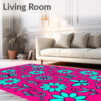 Bright Pink Daisy Butterfly Collage Rug