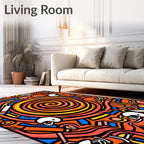 Orange Retro Football Helmet Swirl Rug