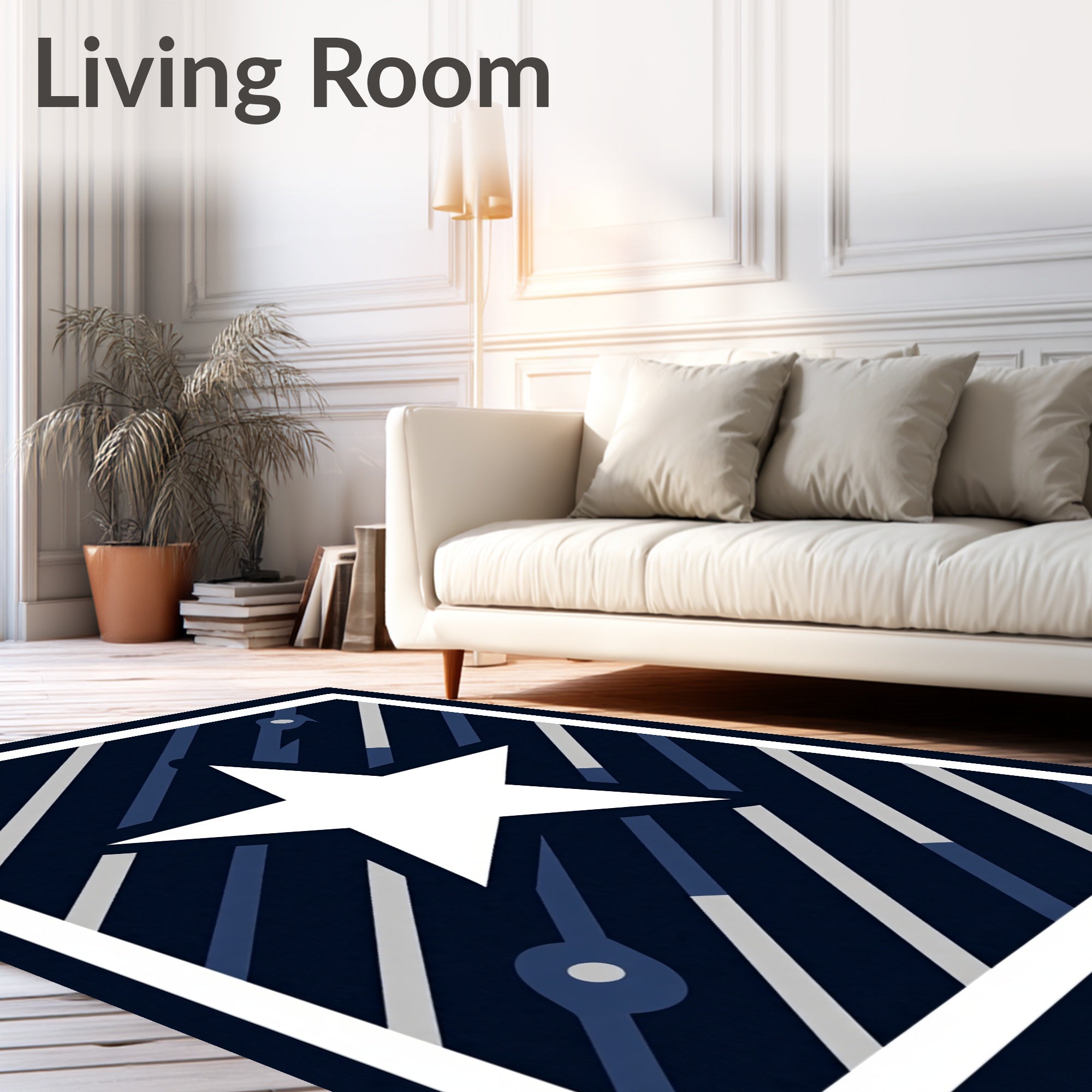 Classic White Star Navy Stripe Rug