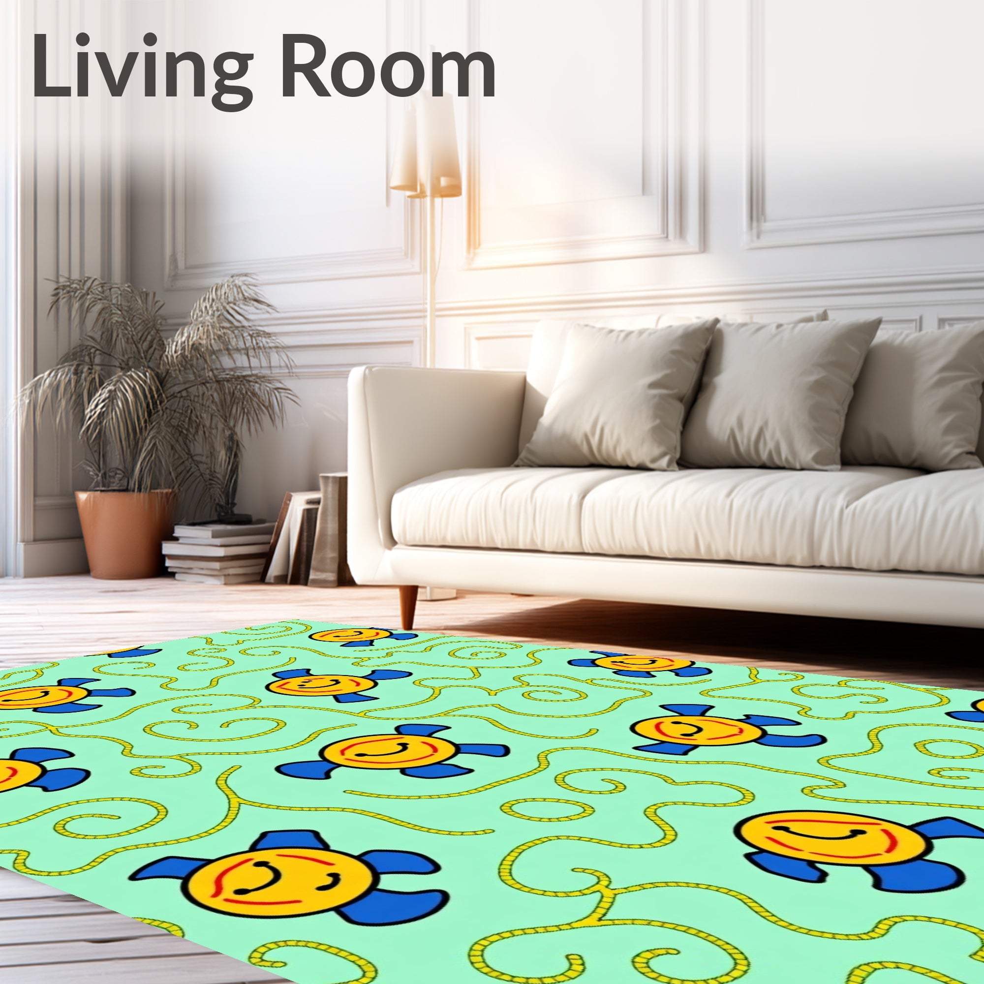 Whimsical Smiley Face Swirls Rug