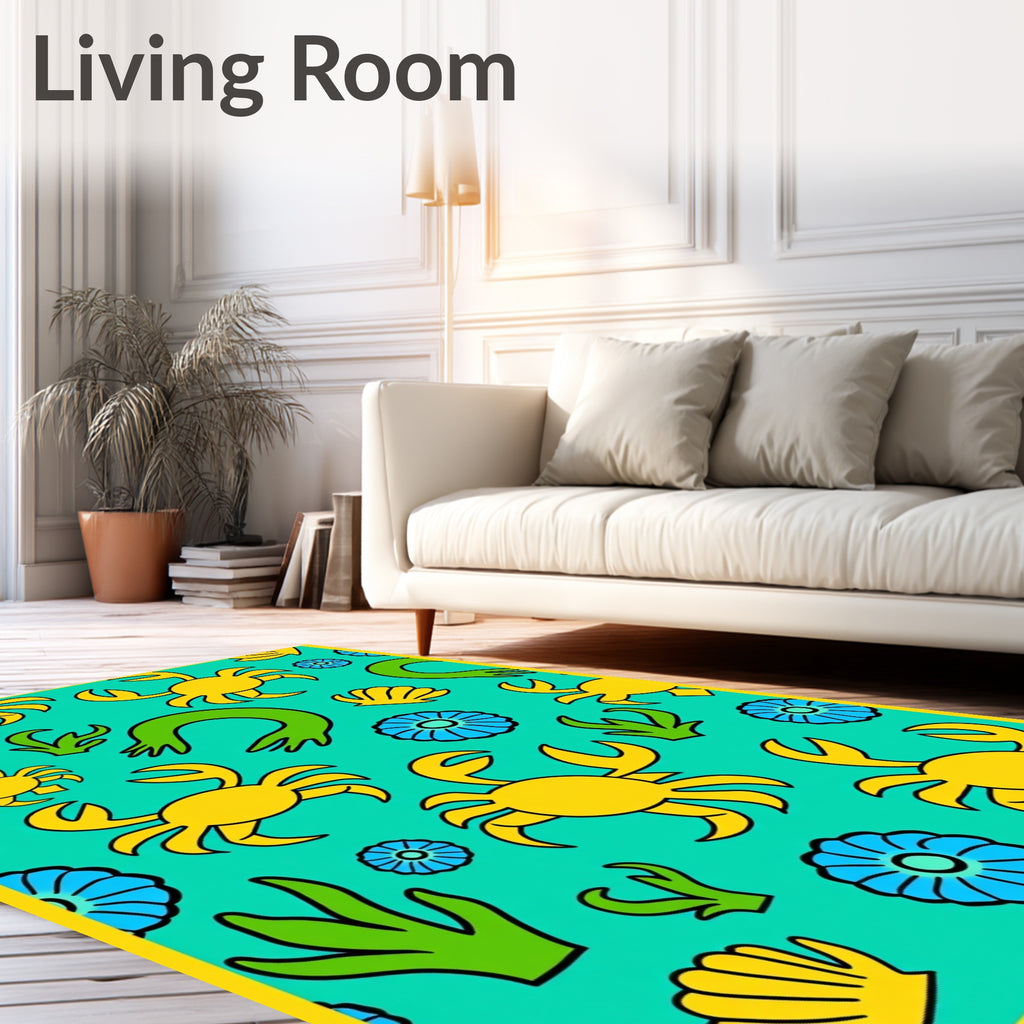 Yellow Crab Blue Flower Green Algae Rug