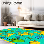 Yellow Crab Blue Flower Green Algae Rug