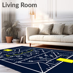 Navy Blue White Yellow Football Tactics Rug