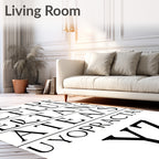 Elegant Serif Alphabet Black White Rug