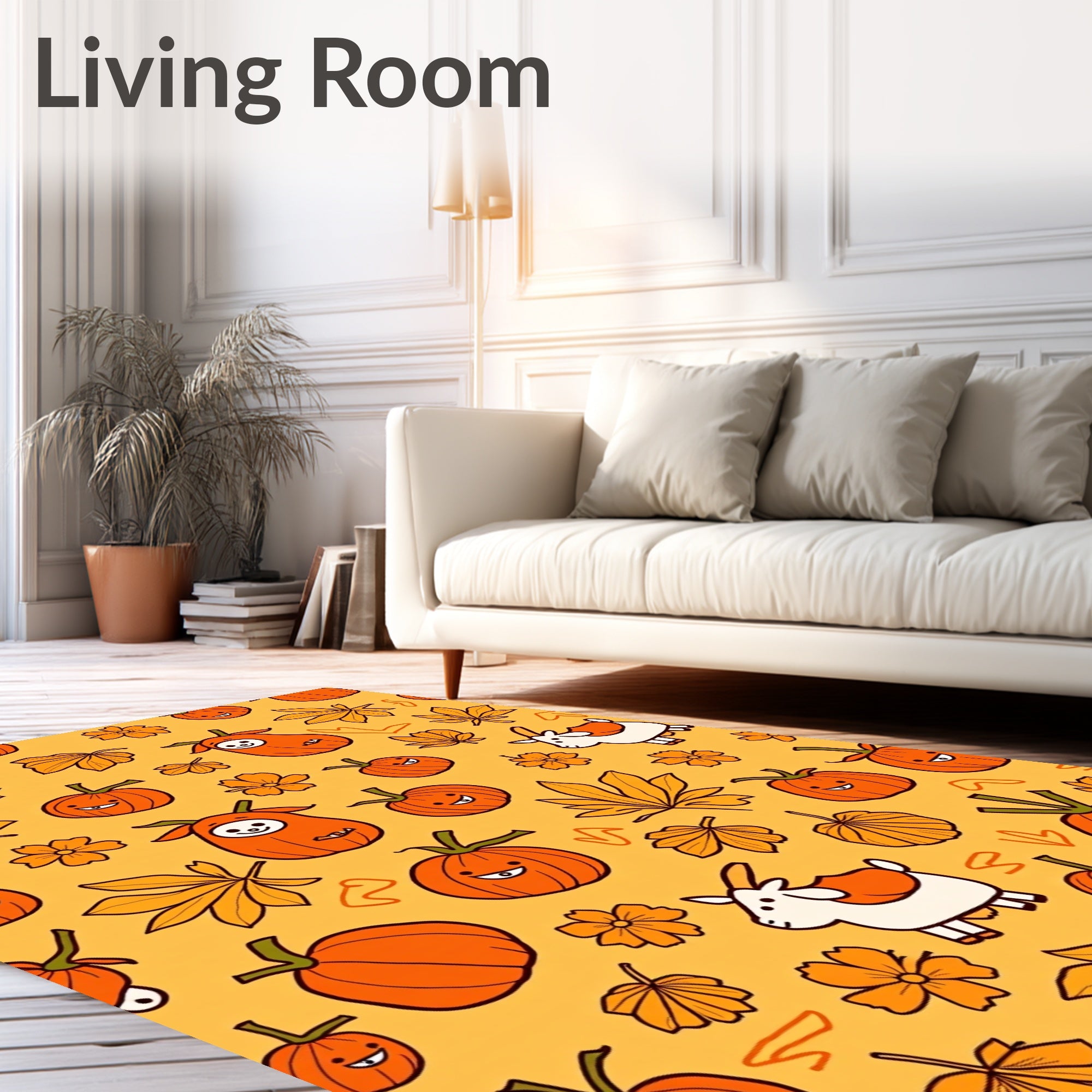Cute Pumpkin Creatures Maple Leaf Goat Rug