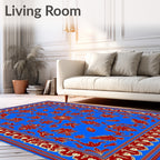 Regal Red Floral Medallion Blue Rug