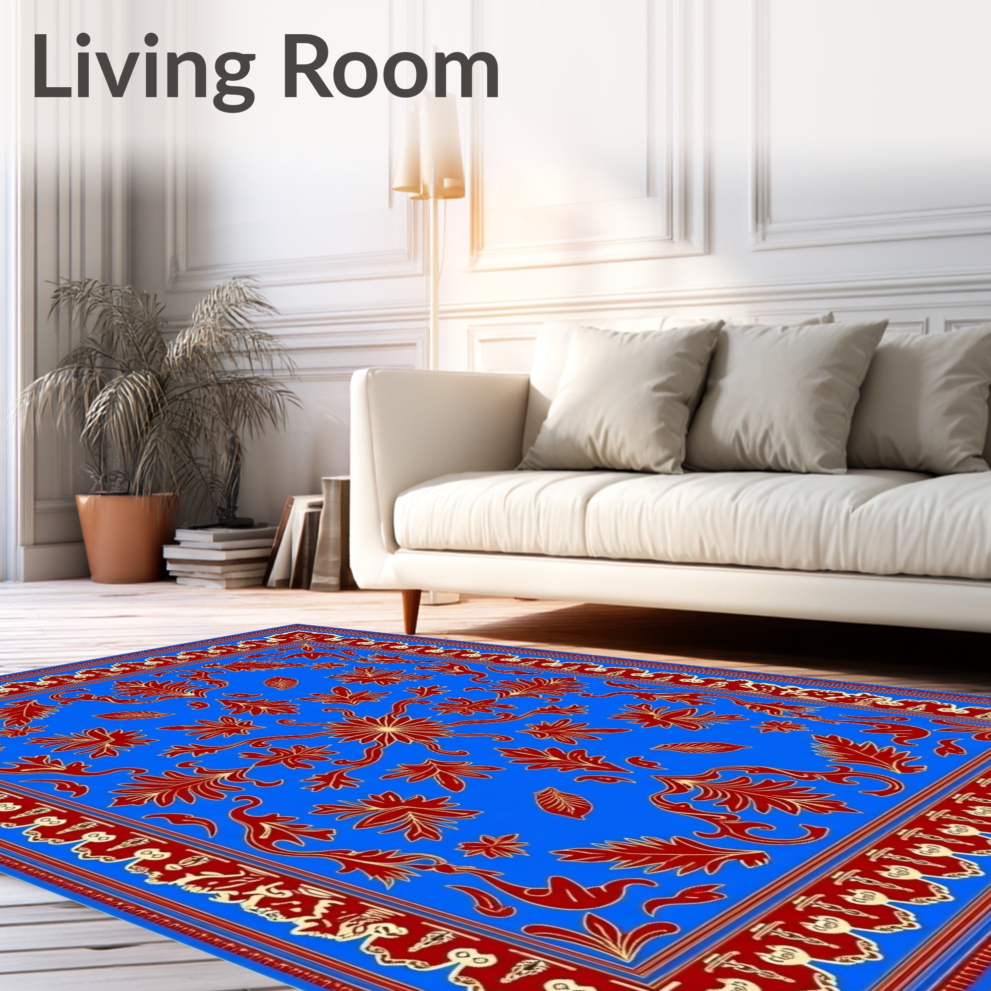 Regal Red Floral Medallion Blue Rug