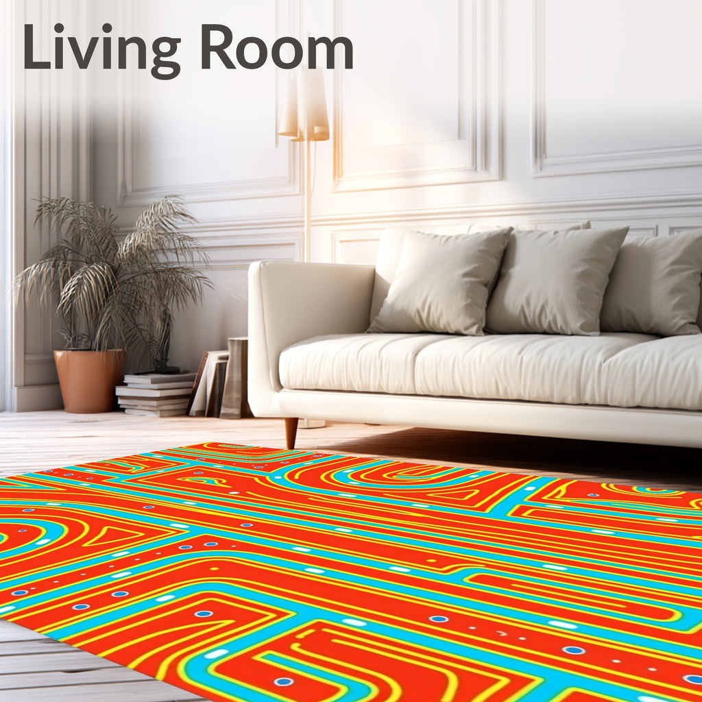 Orange Blue Yellow Abstract Maze Rug